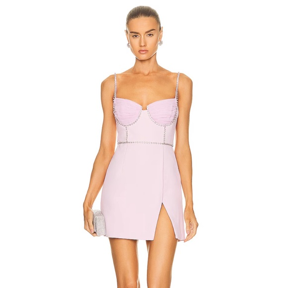 Self-Portrait Pink Chiffon and Crepe Mini Dress - Picture 1 of 8